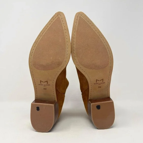 Marc Fisher Yale Cognac Suede Pointed Toe Chelsea Ankle Boots Silver Rand 9M - Picture 11 of 11
